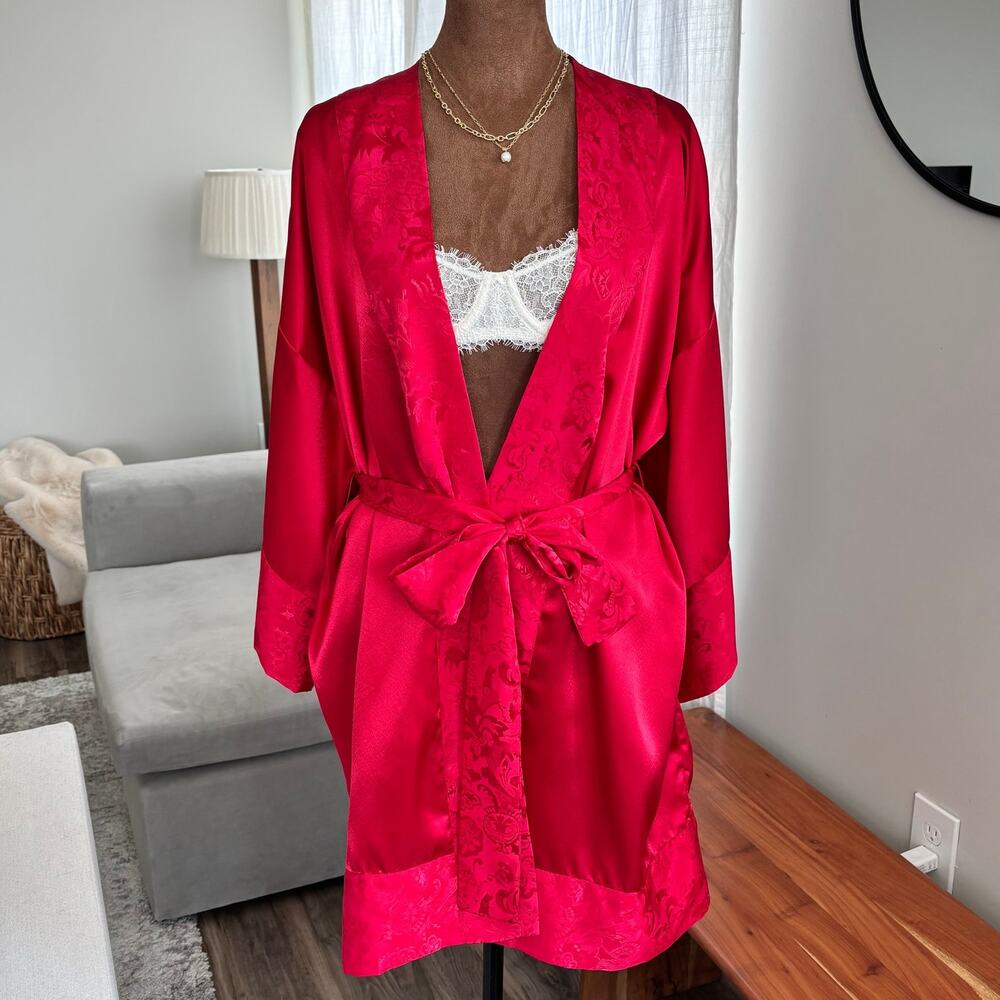 90s Vintage Victoria Secret Gold Label Robe Red Satin Old Hollywood Romantic Y2K